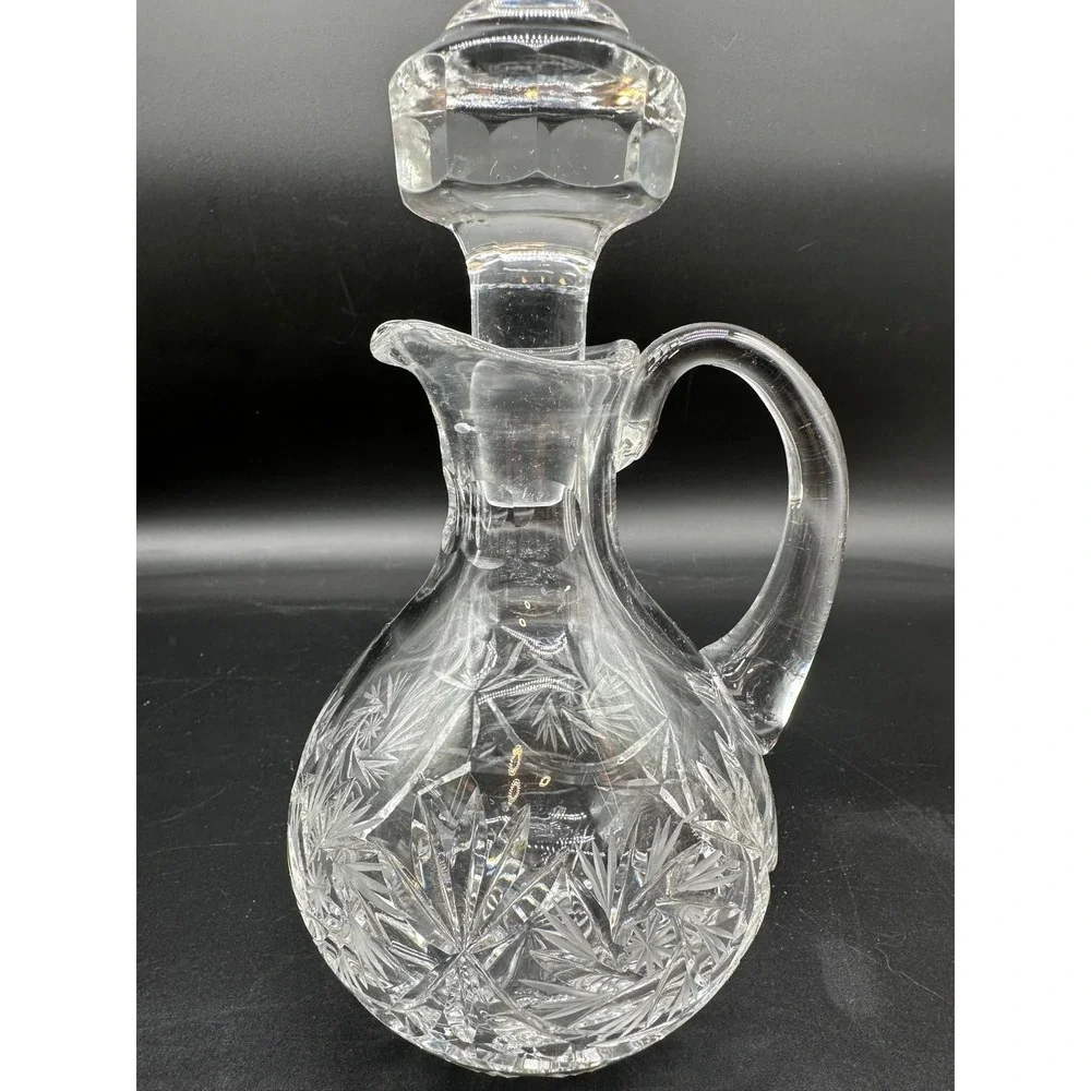 Vintage Cut‎ Glass Cruet Starburst Pattern Clear Decanter with Stopper